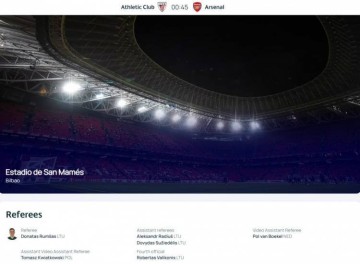 欧冠毕巴vs阿森纳裁判：立陶宛籍裁判鲁姆萨斯执法