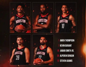 杜兰特领衔死亡五大！火箭揭幕战首发平均身高2米09